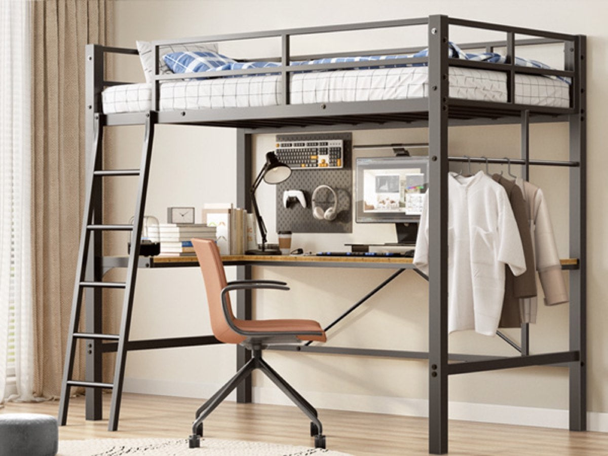 Twin Loft Bed with Desk and Charging Station