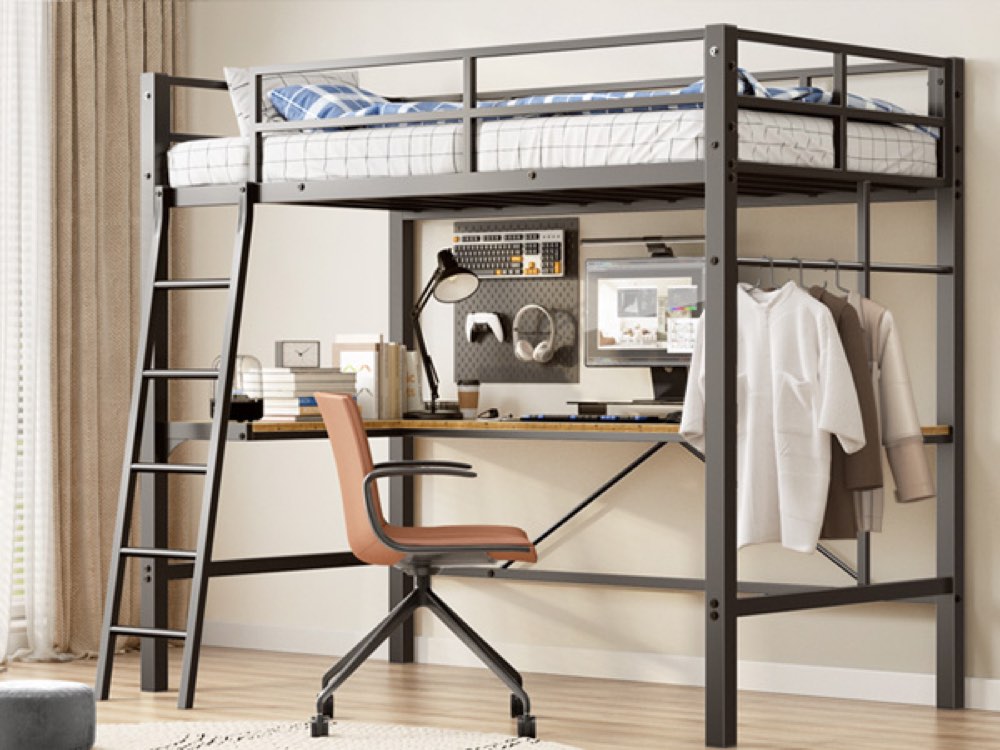 Twin Loft Bed with Desk and Charging Station, product detail 1