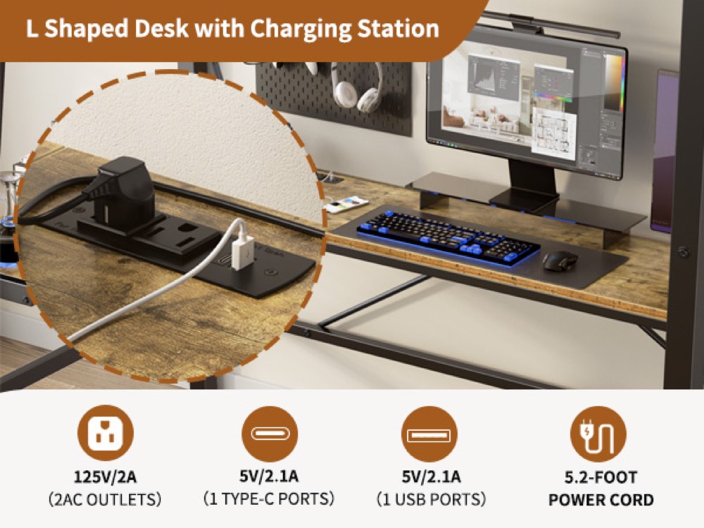 Twin Loft Bed with Desk and Charging Station, product detail 2