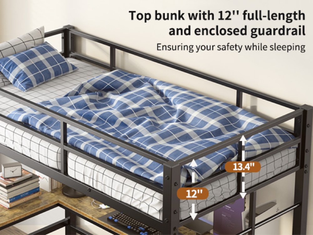 Twin Loft Bed with Desk and Charging Station, product detail 3