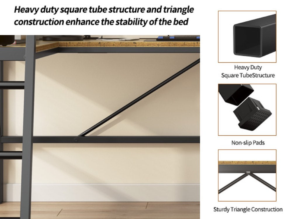 Twin Loft Bed with Desk and Charging Station, product detail 5