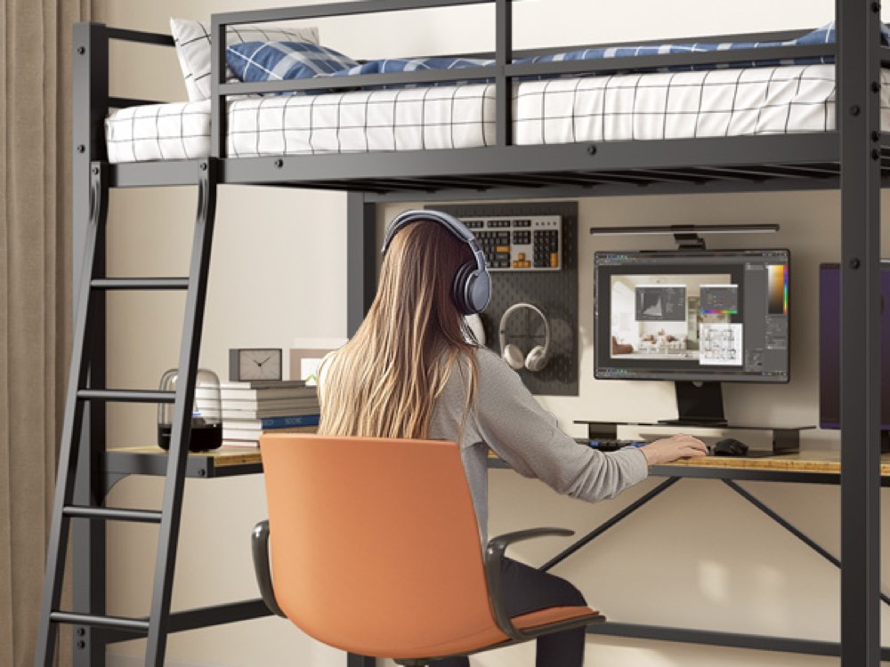 Twin Loft Bed with Desk and Charging Station, product detail 6