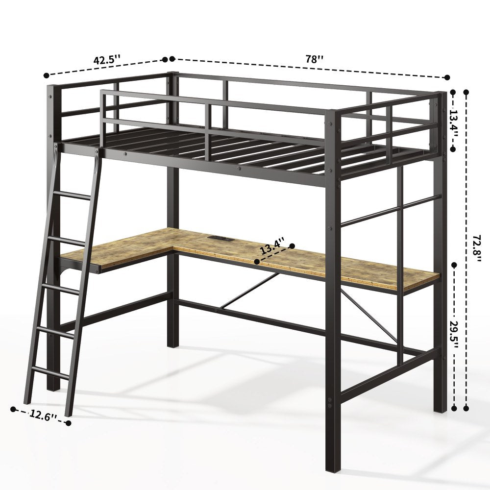 Twin Loft Bed with Desk and Charging Station, product detail 8