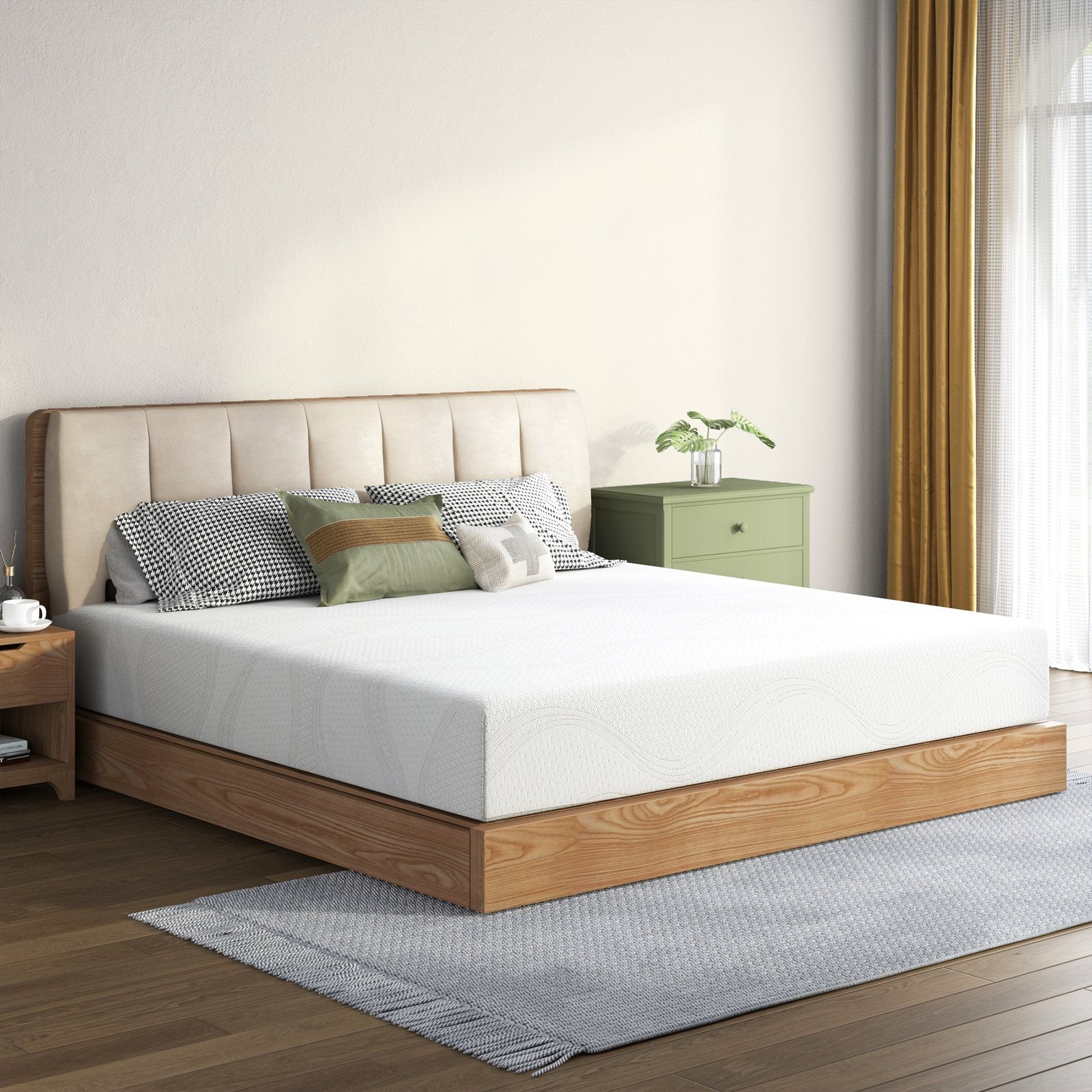 Cooling memory foam mattress in a bedroom